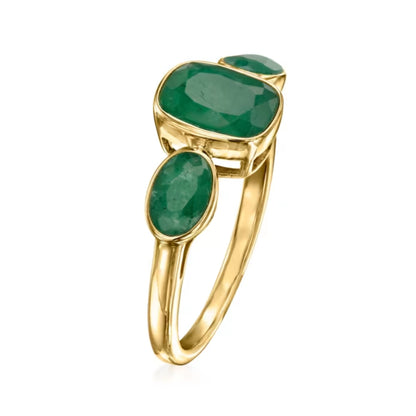 2.80 ctw Emerald Three-Stone Ring in 18kt Gold Over Sterling