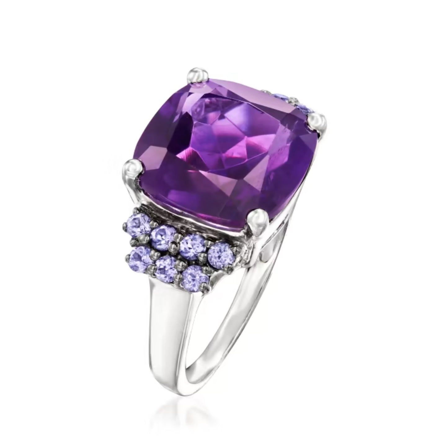 5.50 Carat Amethyst and .40 ctw Tanzanite Ring in Sterling Silver