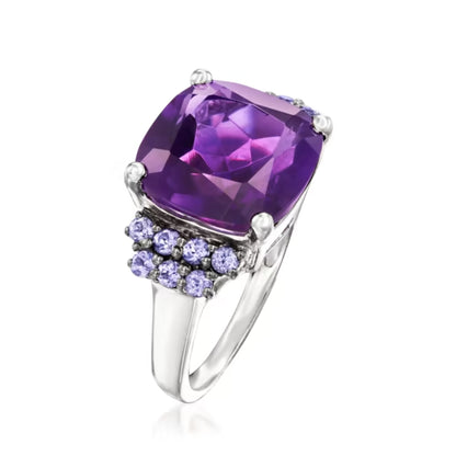 5.50 Carat Amethyst and .40 ctw Tanzanite Ring in Sterling Silver