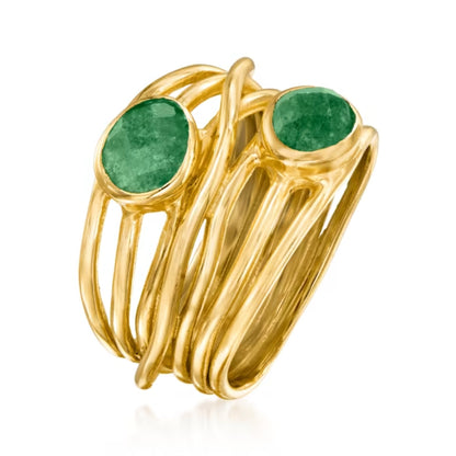 1.40 ctw Emerald Highway Ring in 18kt Gold Over Sterling