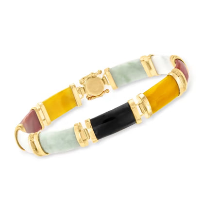 Multicolored Jade "Good Fortune" Bracelet in 18kt Gold Over Sterling