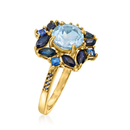 1.50 Carat Sky Blue Topaz and 1.06 ctw Sapphire Ring in 18kt Gold Over Sterling