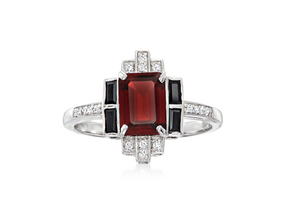 1.80 Carat Garnet and .30 ctw Multi-Gem Ring in Sterling Silver