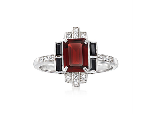 1.80 Carat Garnet and .30 ctw Multi-Gem Ring in Sterling Silver