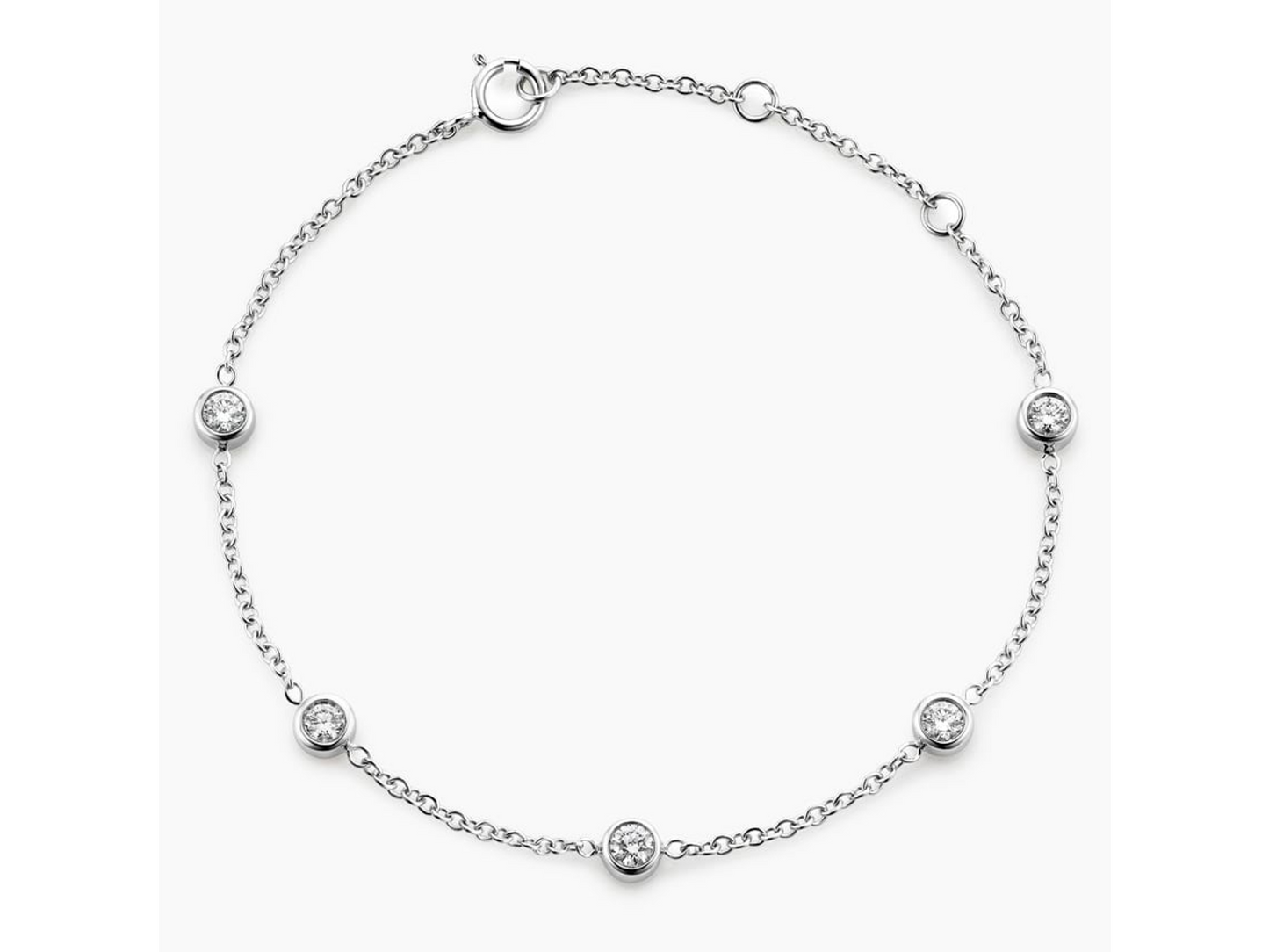 Dazzling Elegance Five Diamond Bezel Bracelet in 18K White Gold 1/2 ctw