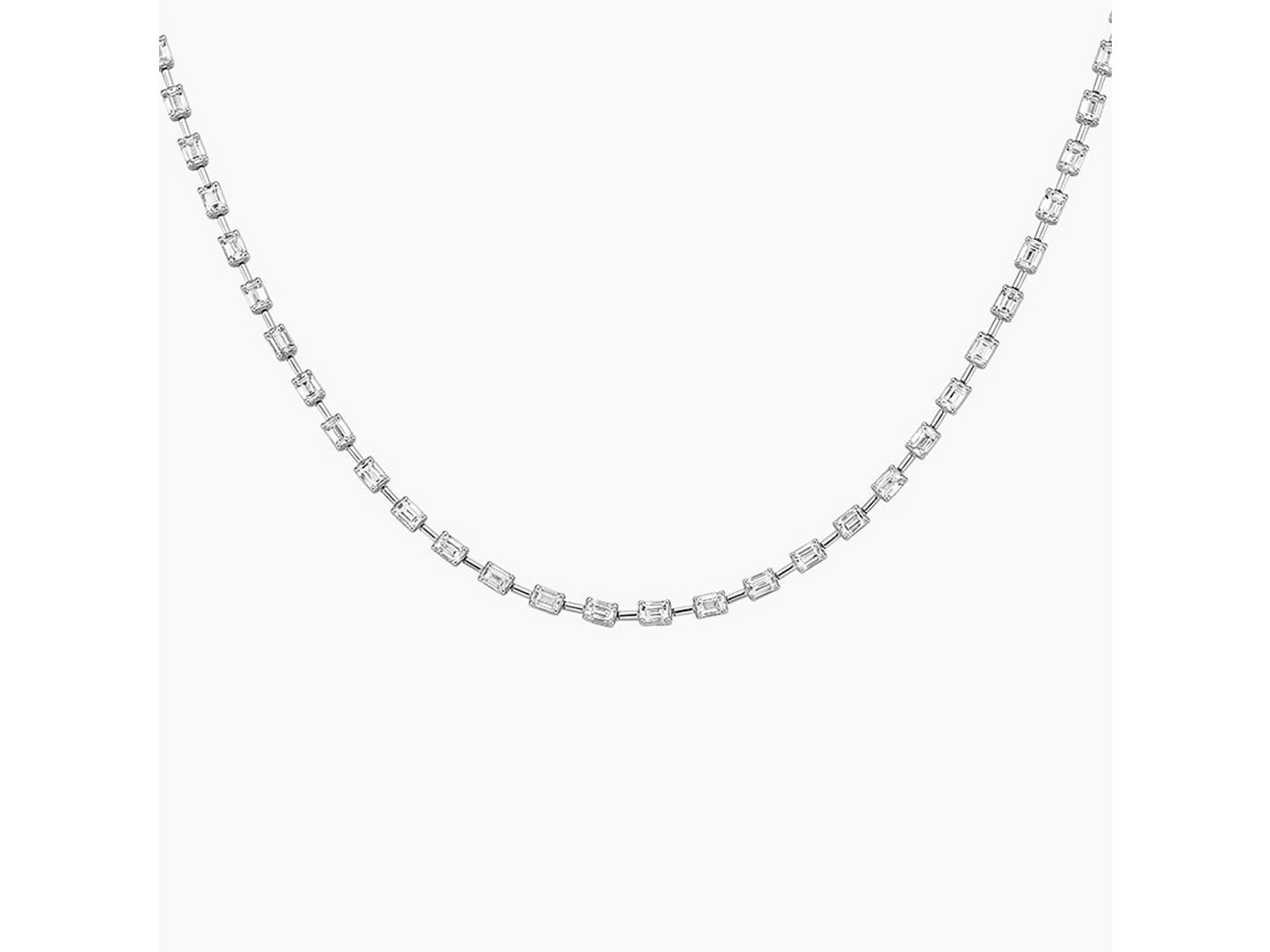 Luxury Brilliance 18K White Gold Emerald Cut Lab Diamond Tennis Necklace 5 ctw