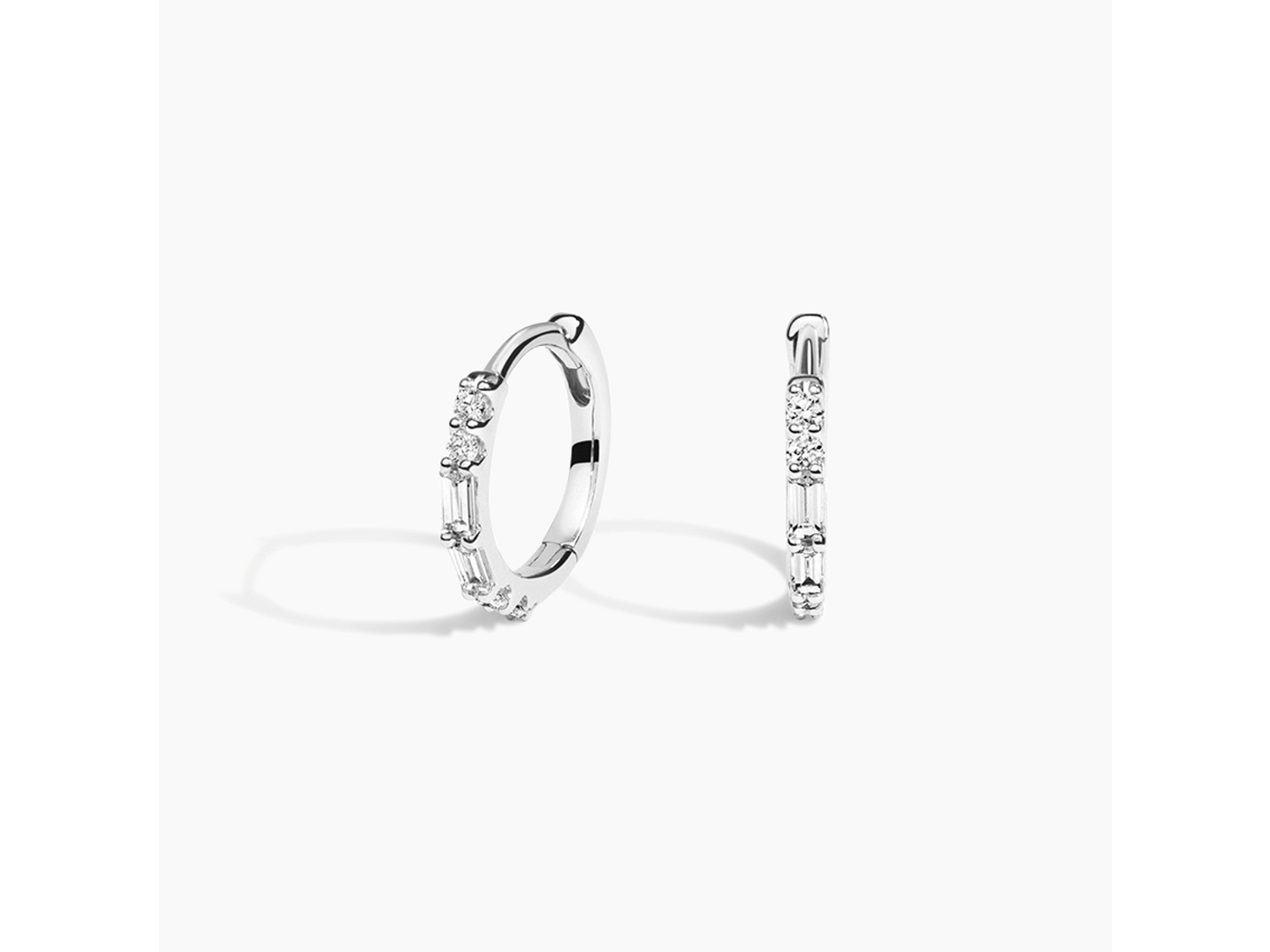 Dazzling Baguette and Round Diamond Hoop Earrings 1/8 ctw