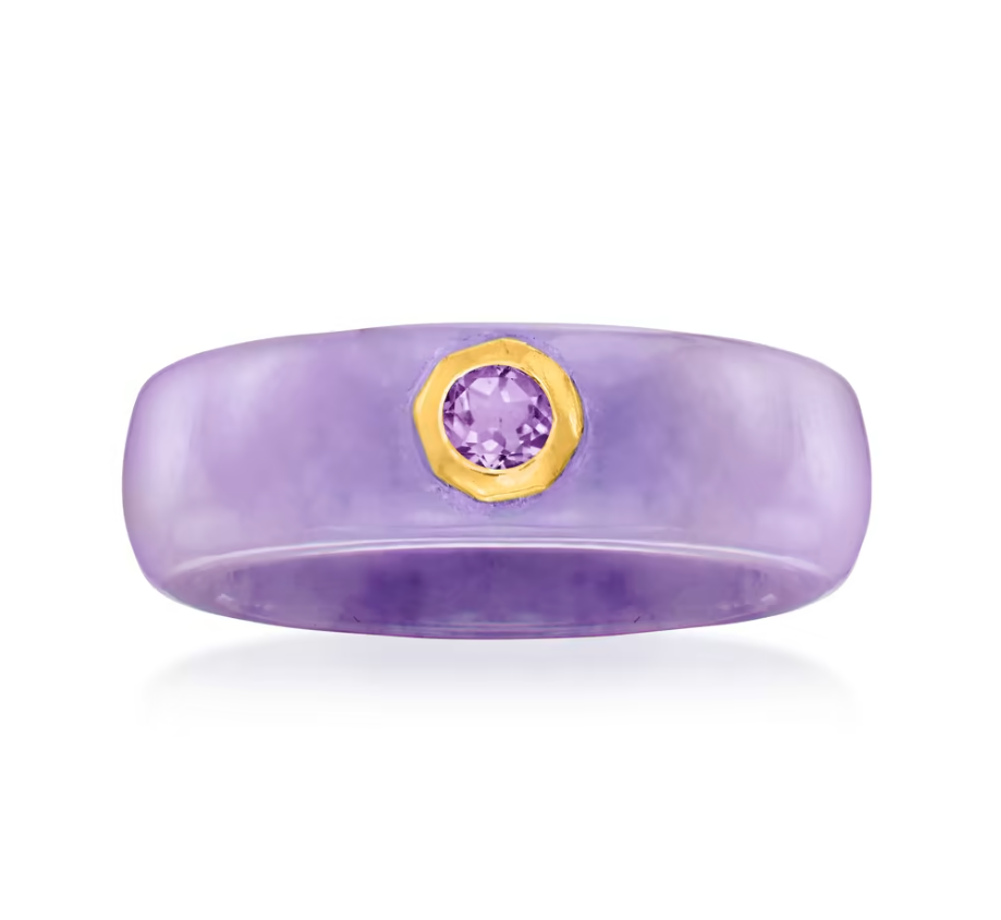 Lavender Jade and .20 Carat Amethyst Ring with 14kt Gold