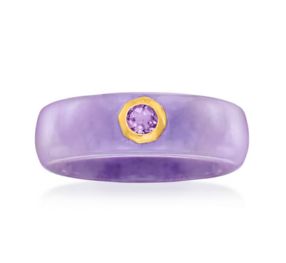 Lavender Jade and .20 Carat Amethyst Ring with 14kt Gold