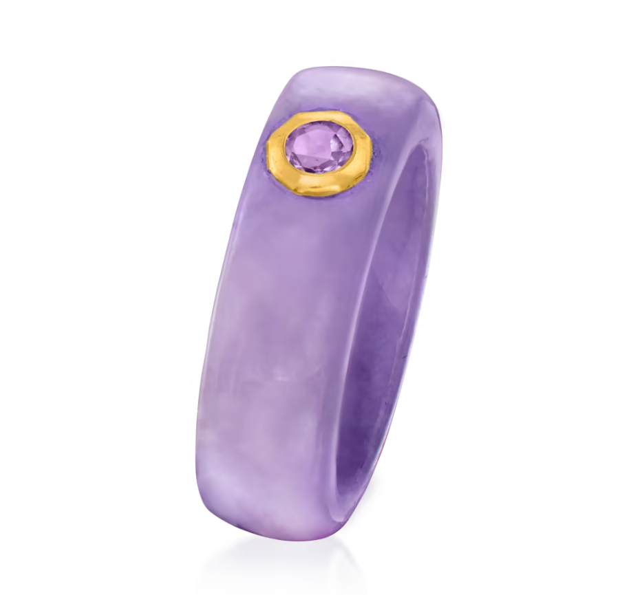 Lavender Jade and .20 Carat Amethyst Ring with 14kt Gold