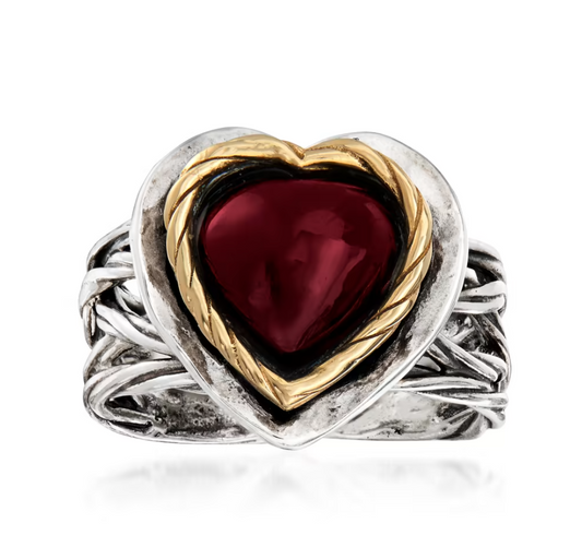 4.00 Carat Garnet Heart Ring in Sterling Silver and 14kt Yellow Gold