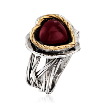 4.00 Carat Garnet Heart Ring in Sterling Silver and 14kt Yellow Gold