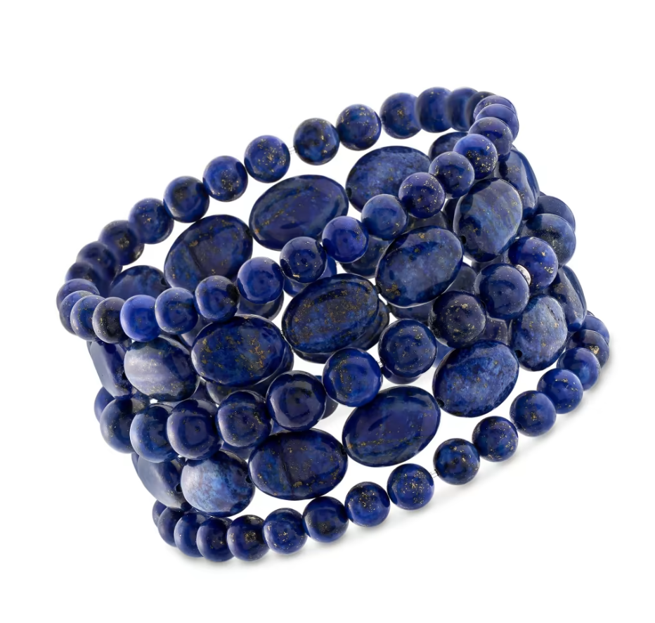 Lapis Jewelry Set: Five Bead Stretch Bracelets