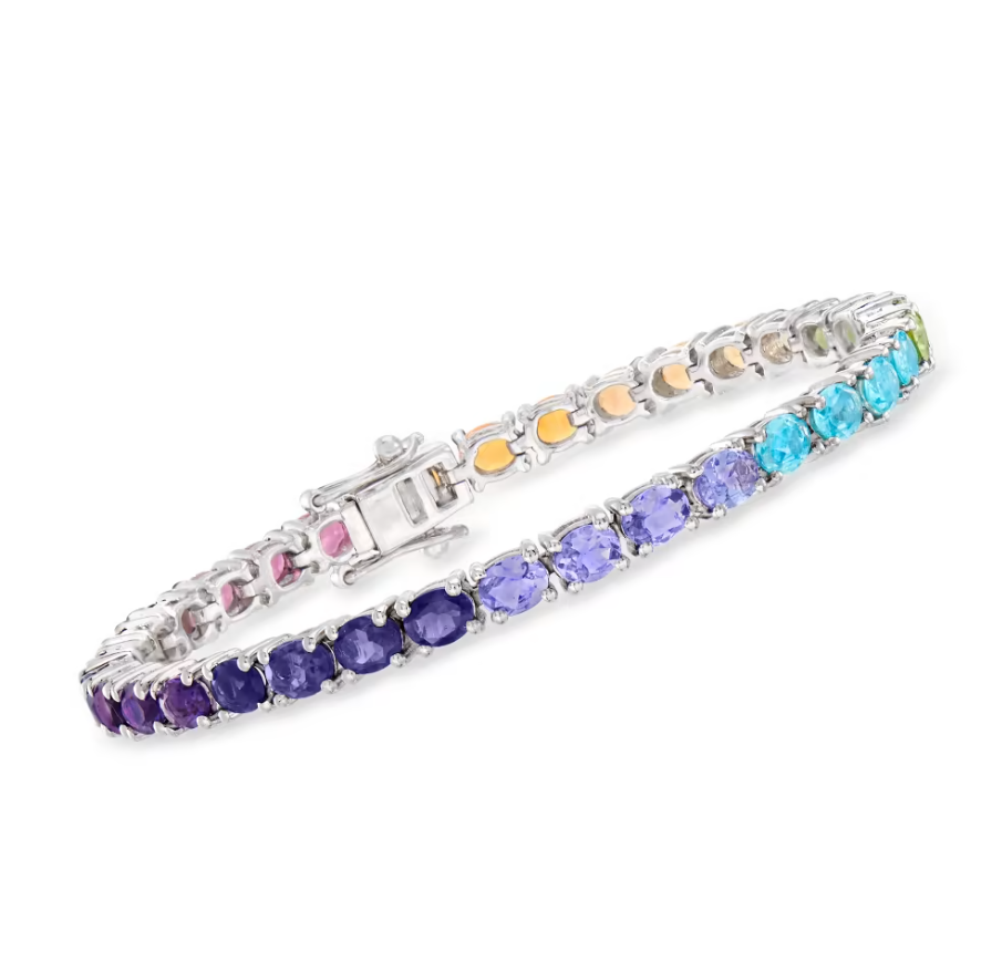 Fire Opal and 10.50 ctw Multi-Gemstone Tennis Bracelet in Sterling Silver