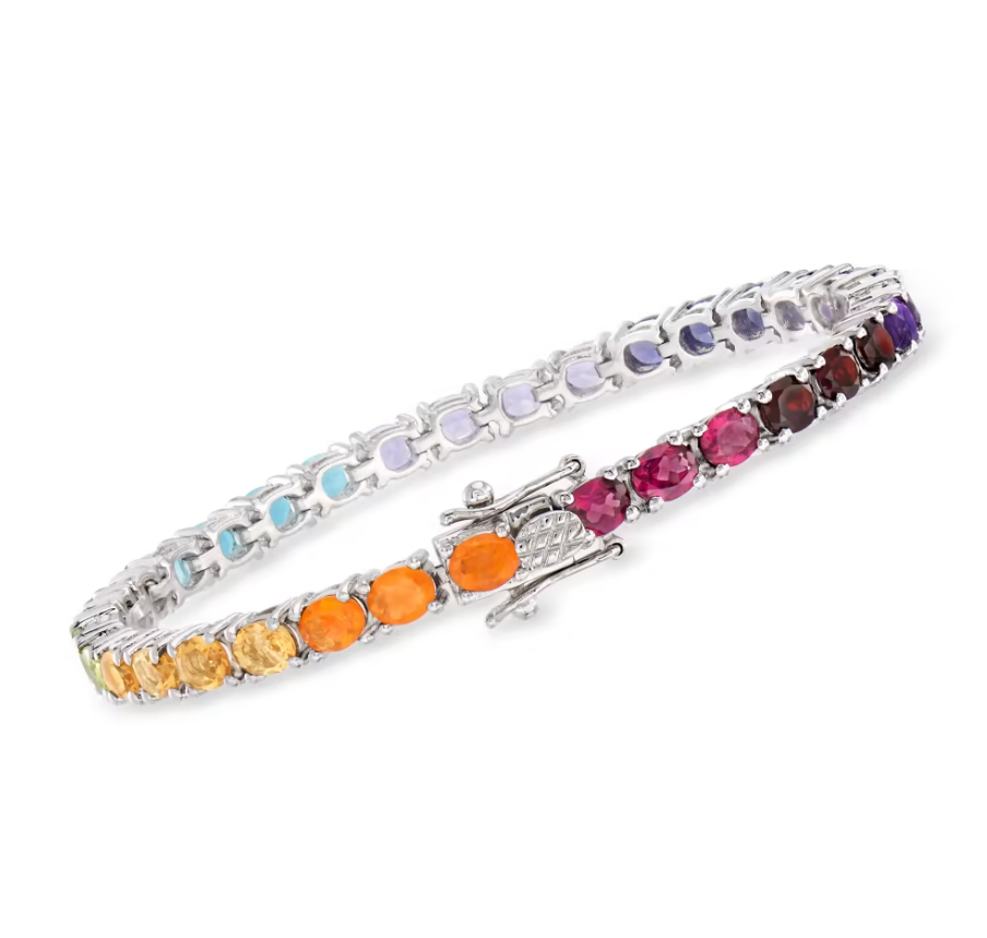 Fire Opal and 10.50 ctw Multi-Gemstone Tennis Bracelet in Sterling Silver