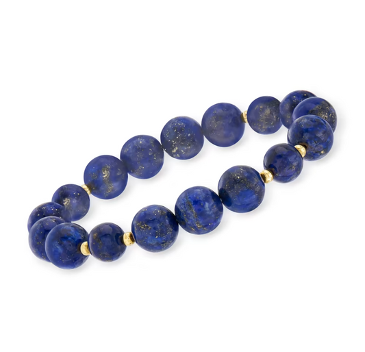 8-10mm Lapis Bead Stretch Bracelet with 14kt Yellow Gold