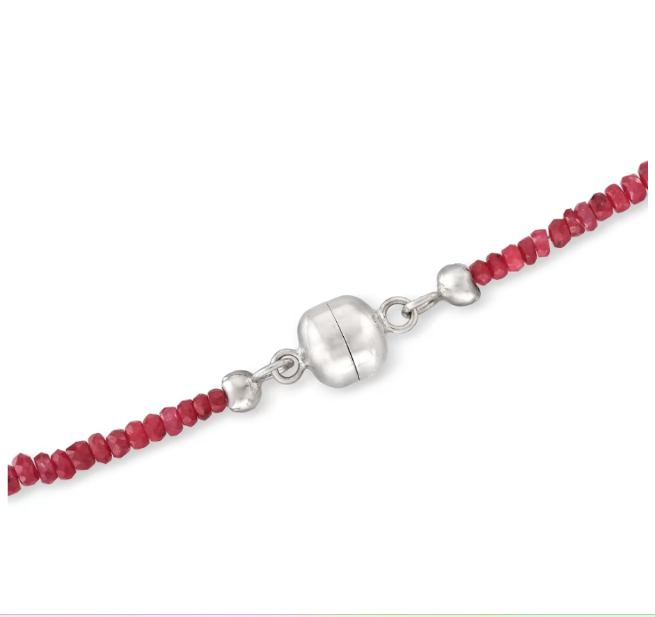 90.00 ctw Ruby Bead Necklace with Sterling Silver