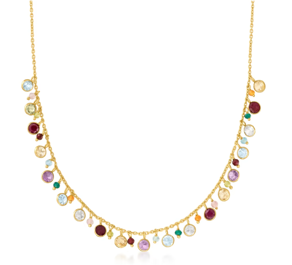 12.10 ctw Multi-Gemstone Necklace in 18kt Gold Over Sterling. 18"