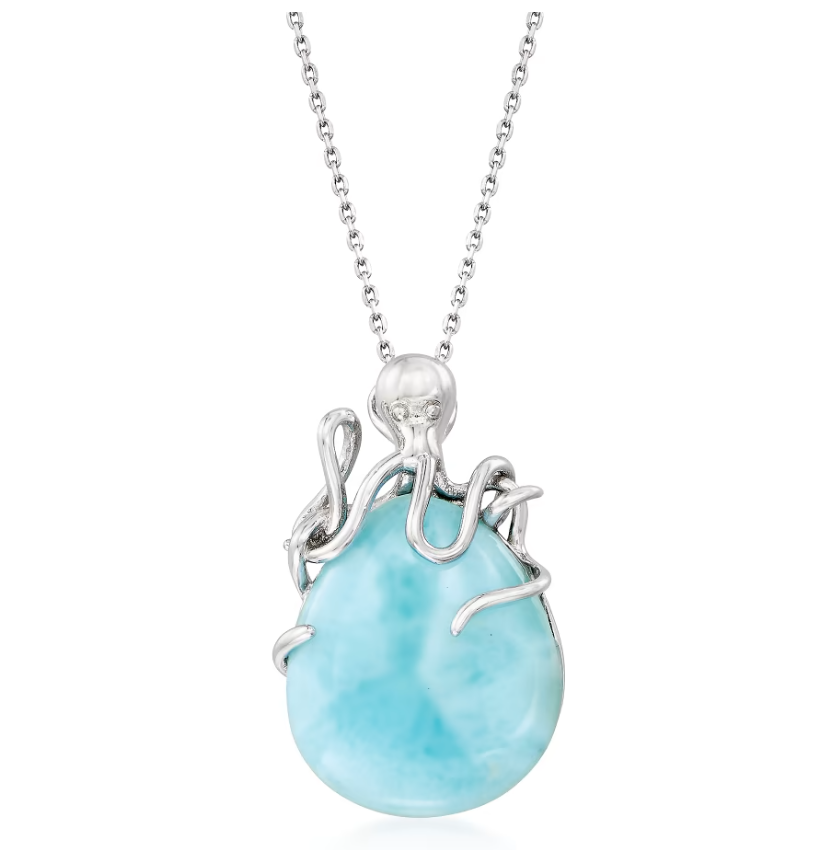 Larimar Octopus Pendant Necklace in Sterling Silver