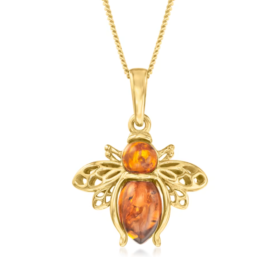 Amber Bumblebee Pendant Necklace in 18kt Gold Over Sterling