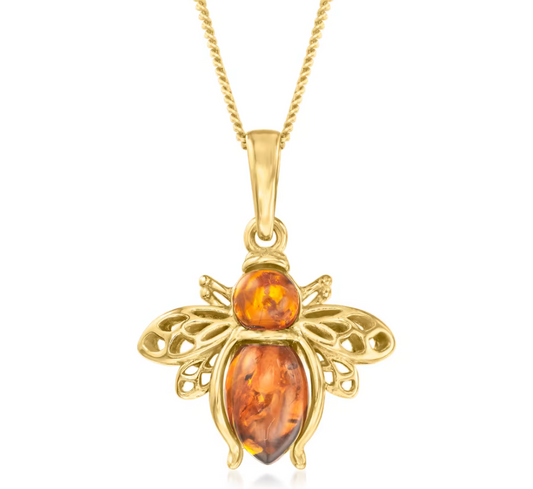 Amber Bumblebee Pendant Necklace in 18kt Gold Over Sterling