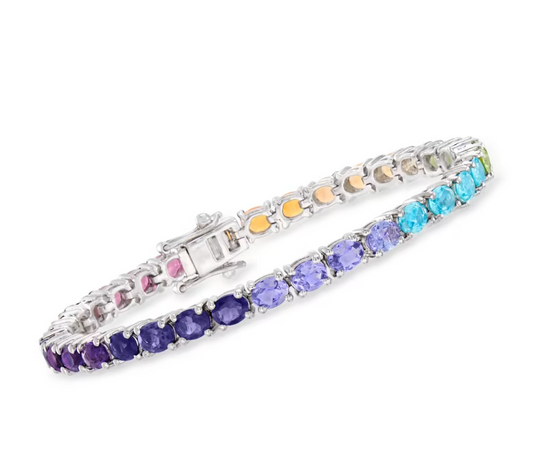 Fire Opal and 10.50 ctw Multi-Gemstone Tennis Bracelet in Sterling Silver