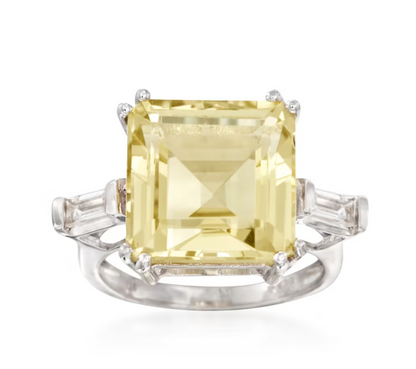 10.00 Carat Lemon Topaz and .60 ctw White Topaz Ring in Sterling Silver