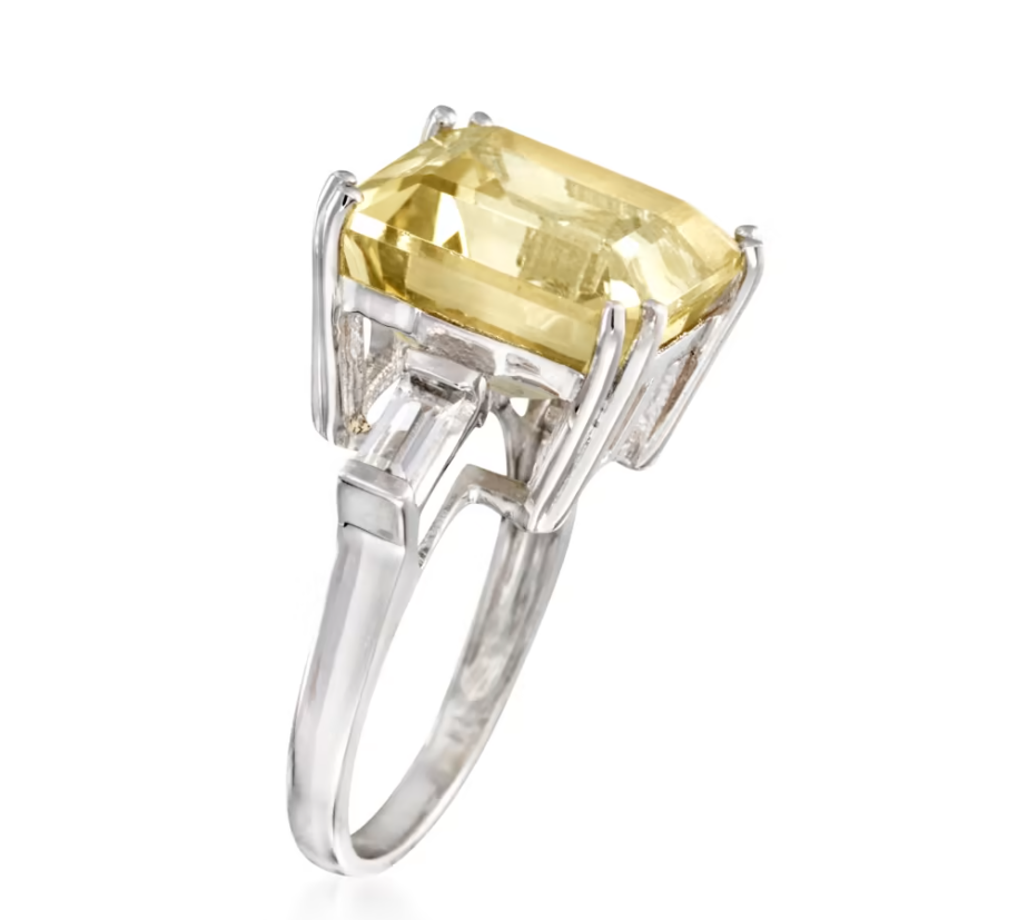 10.00 Carat Lemon Topaz and .60 ctw White Topaz Ring in Sterling Silver