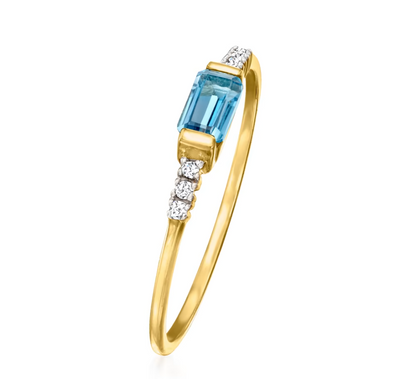 .30 Carat London Blue Topaz Ring with Diamond Accents in 14kt Yellow Gold