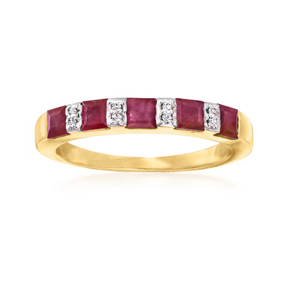 1.20 ctw Ruby Ring with Diamond Accents in 18kt Gold Over Sterling