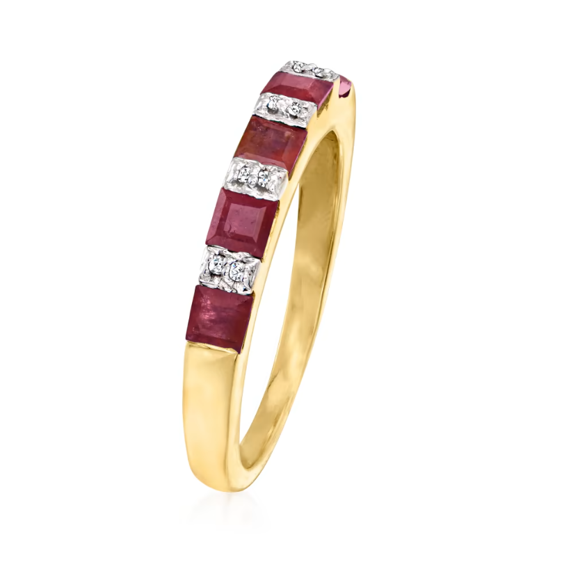 1.20 ctw Ruby Ring with Diamond Accents in 18kt Gold Over Sterling