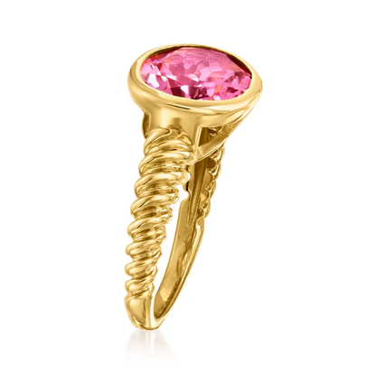 6.30 Carat Pink Topaz Ring in 18kt Gold Over Sterling