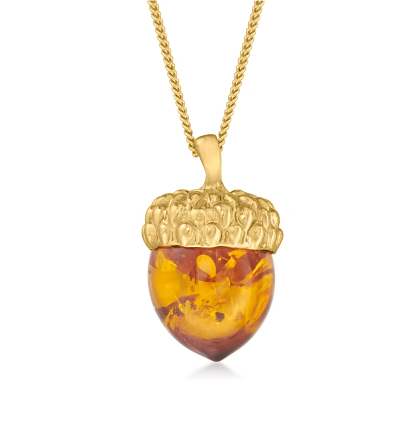 Amber Acorn Pendant Necklace in 18kt Gold Over Sterling