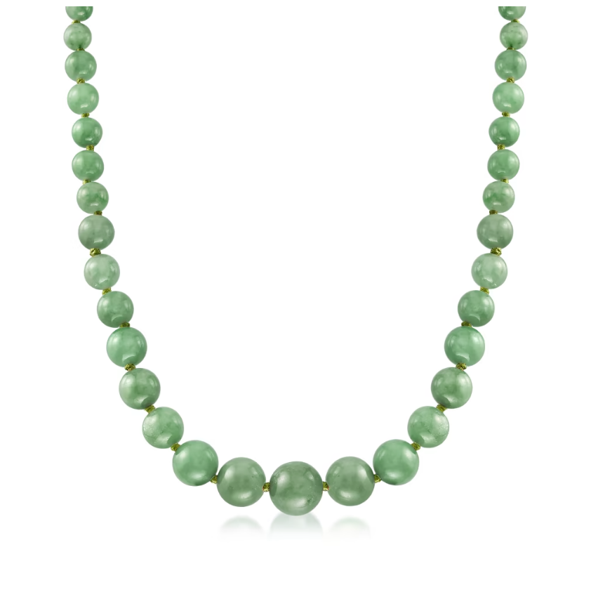 6-13mm Jade Bead Graduated Necklace with 14kt Yellow Gold