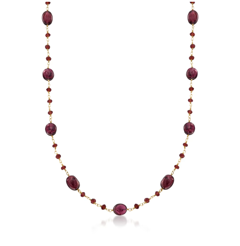 38.00 ctw Garnet Bead Necklace in 14kt Gold Over Sterling