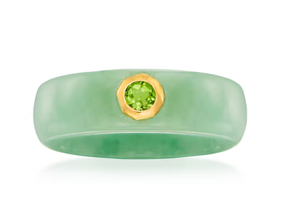 Jade and .30 Carat Peridot Ring with 14kt Yellow Gold