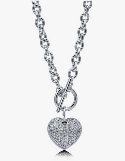 Heart CZ Toggle Pendant Necklace in Silver-Tone