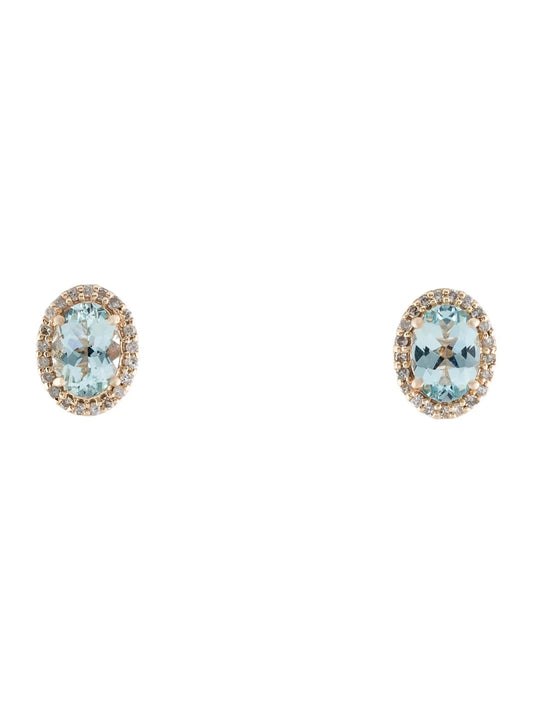 14K Aquamarine & Diamond Stud Earrings