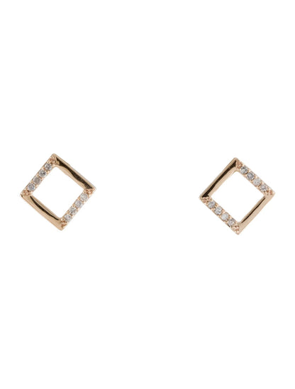 14K Diamond Open Square Stud Earrings