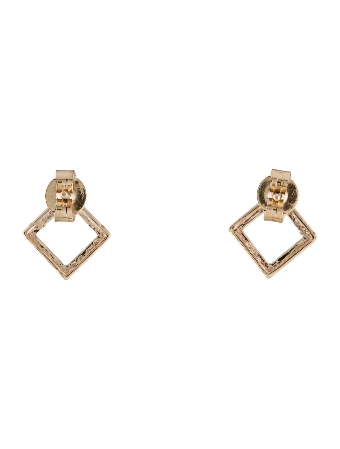 14K Diamond Open Square Stud Earrings