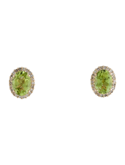 14K Peridot & Diamond Stud Earrings