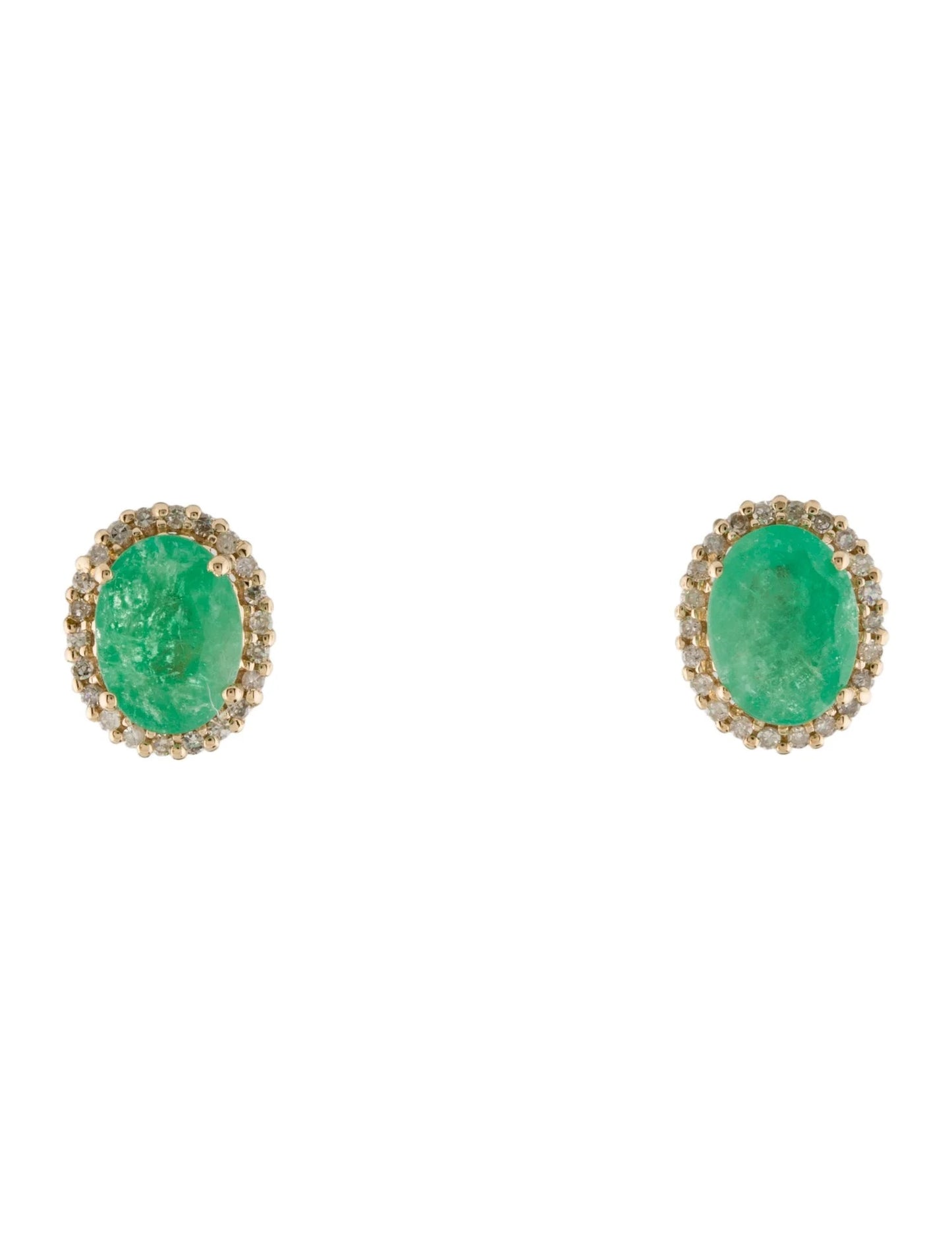 14K Emerald & Diamond Stud Earrings