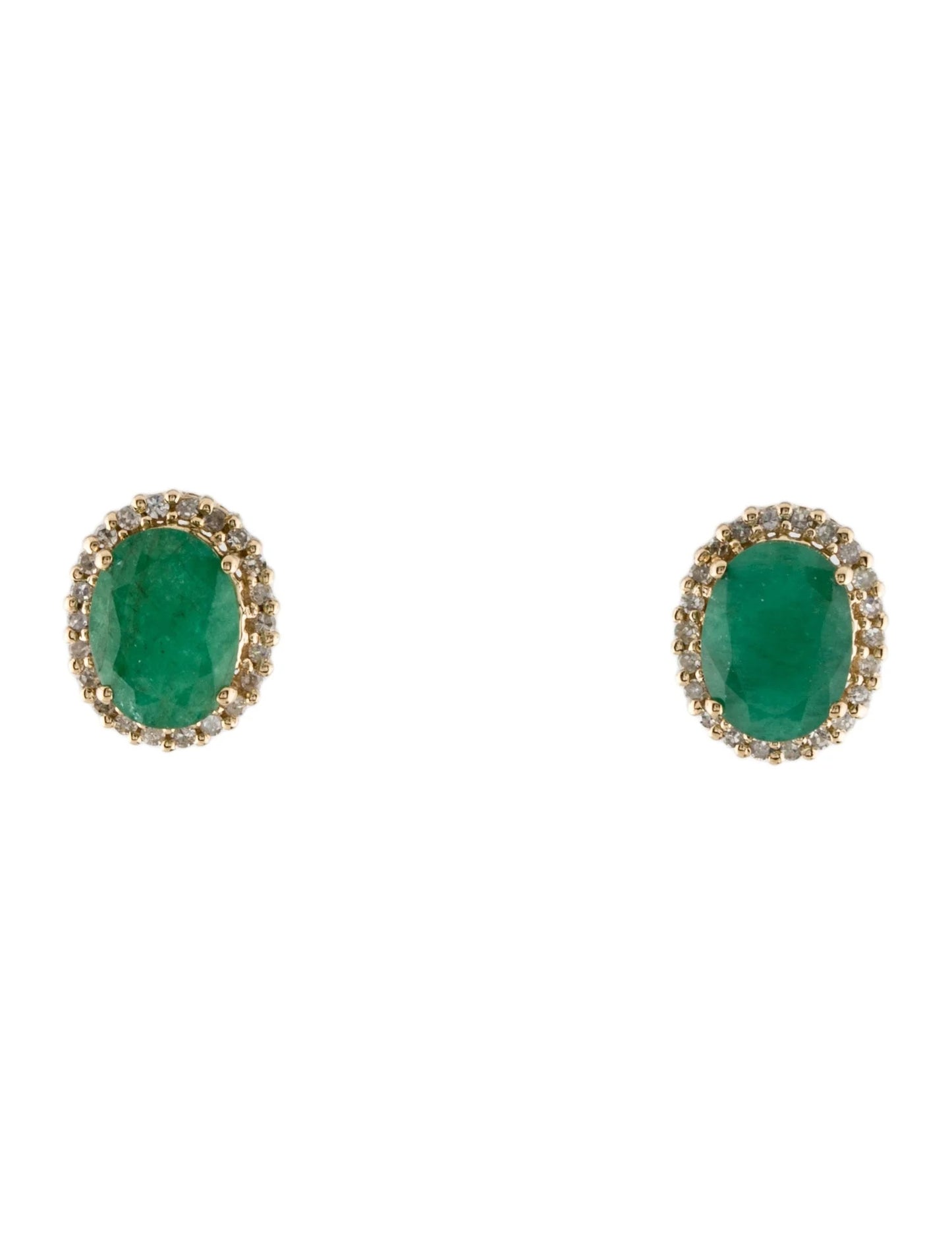 14K 2.08ctw Emerald & Diamond Stud Earrings