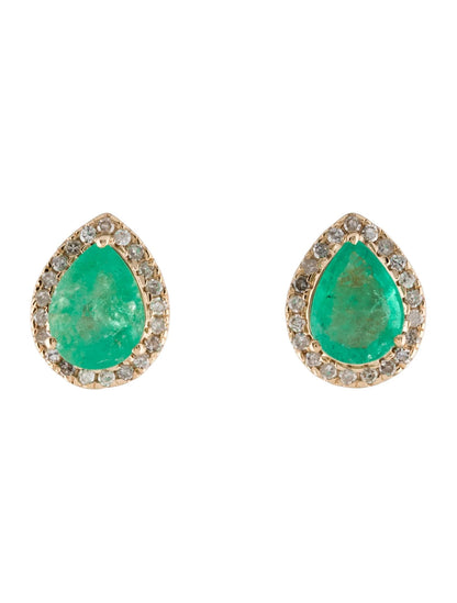 14K Emerald & Diamond Stud Earrings