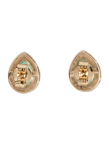 14K Emerald & Diamond Stud Earrings