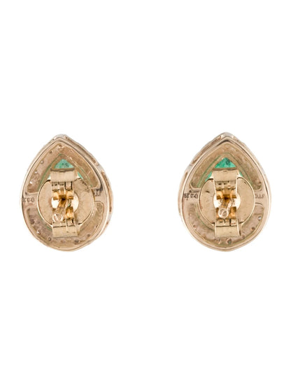 14K Emerald & Diamond Stud Earrings