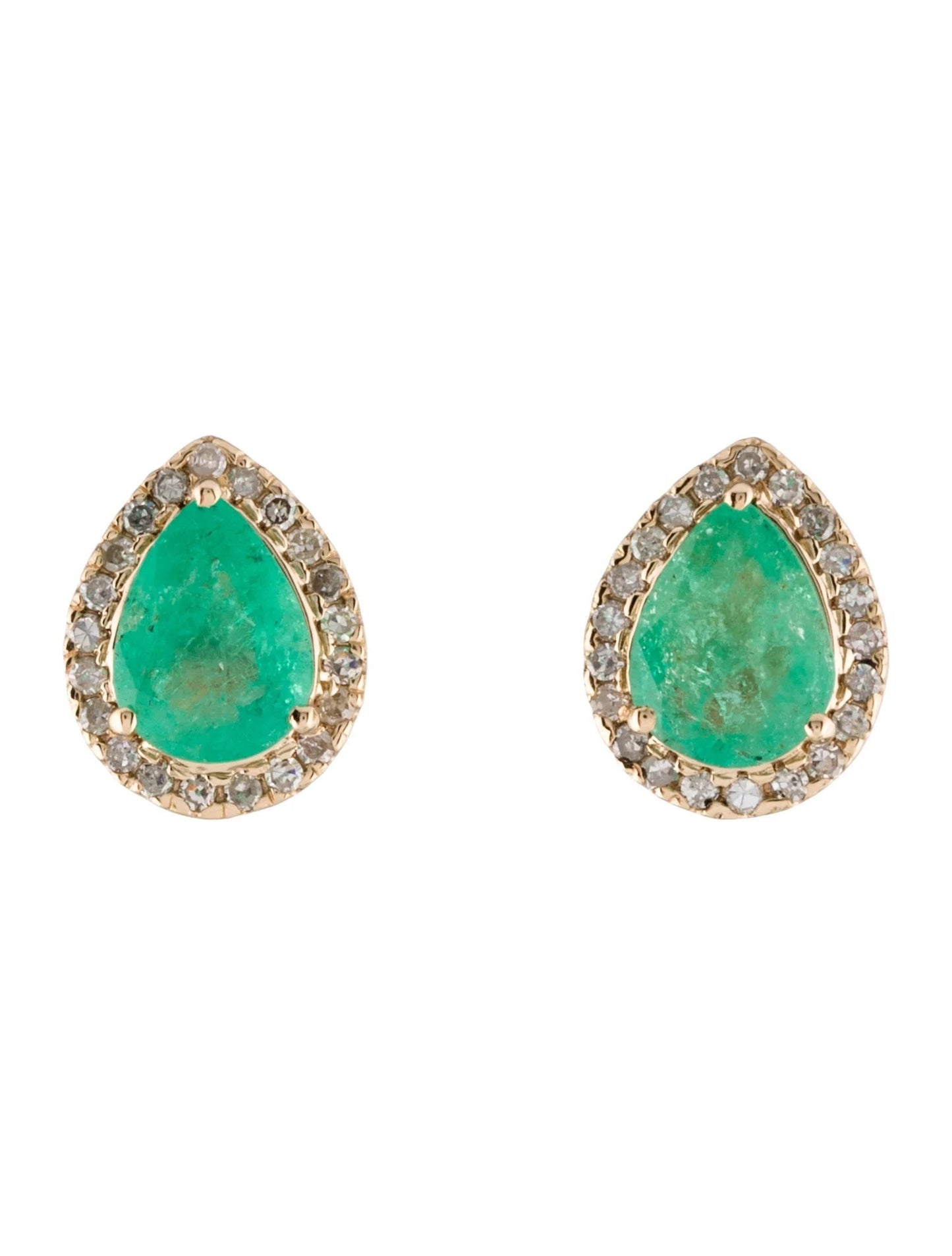 14K Emerald & Diamond Stud Earrings