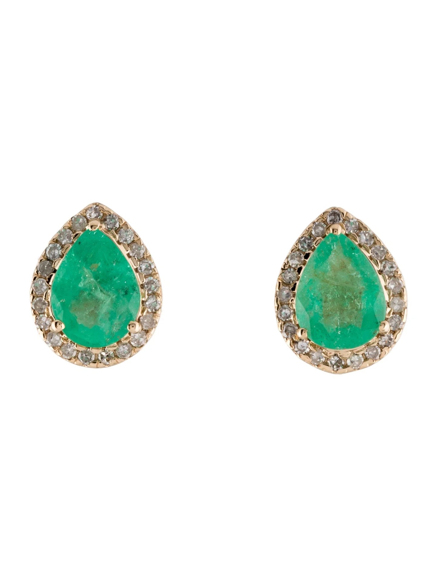 14K Emerald & Diamond Stud Earrings