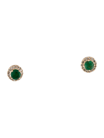 14K Emerald & Diamond Stud Earrings