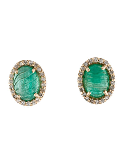 14K Emerald & Diamond Stud Earrings